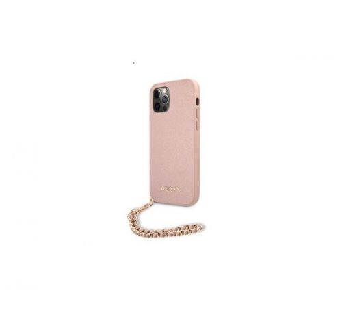 Guess PU Saffiano Gold Chain Apple iPhone 12 Pro Max hátlap tok, rózsaszín