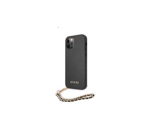 Guess PU Saffiano Gold Chain Apple iPhone 12/12 Pro hátlap tok, fekete