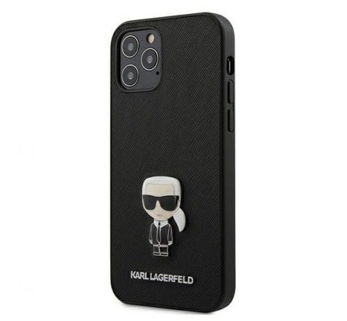 Karl Lagerfeld Saffiano Iconic Cover szilikon tok Apple iPhone 12 Pro Max, fekete