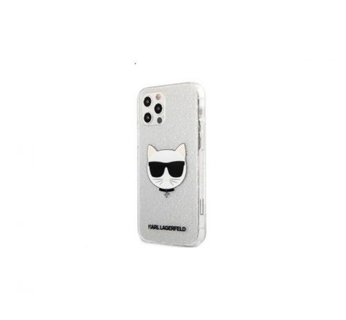 Karl Lagerfeld Choupette Head Glitter hátlap tok Apple iPhone 12 Pro Max, ezüst