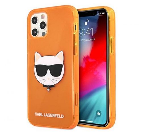 Karl Lagerfeld Choupette Head hátlap tok Apple iPhone 12/12 Pro, narancs