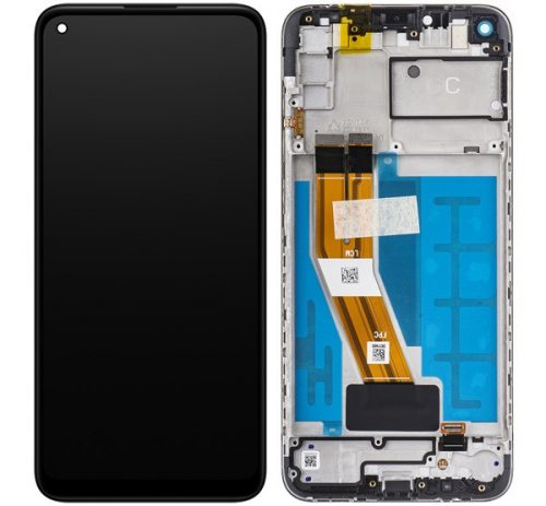 Samsung Galaxy A11 kompatibilis LCD modul kerettel, OEM jellegű, fekete