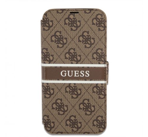 Guess PU 4G Printed Stripe Apple iPhone 13 Pro flip tok, barna