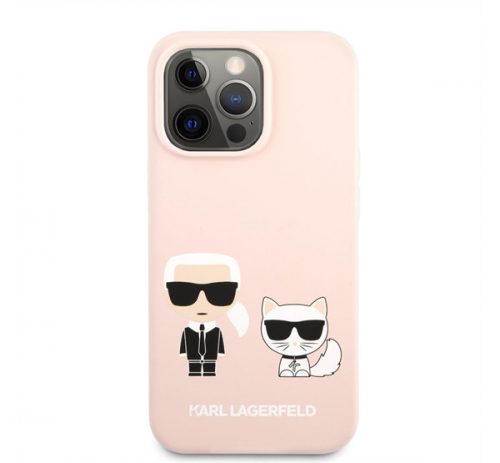 Karl Lagerfeld and Choupette Liquid szilikon hátlap tok Apple iPhone 13 Pro Max, rózsaszín