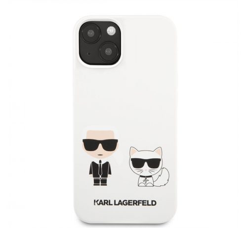 Karl Lagerfeld and Choupette Liquid szilikon hátlap tok Apple iPhone 13 mini, fehér