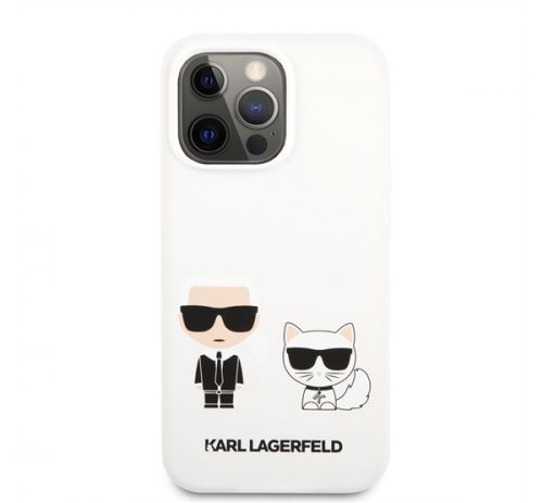 Karl Lagerfeld and Choupette Liquid szilikon hátlap tok Apple iPhone 13 Pro, fehér