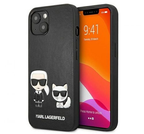 Karl Lagerfeld and Choupette bőr hátlap tok Apple iPhone 13, fekete