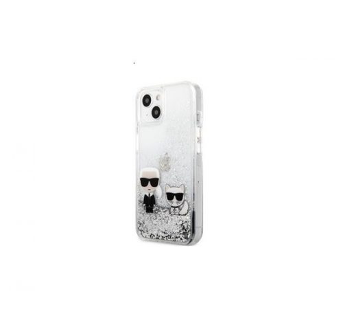 Karl Lagerfeld Liquid Glitter Karl and Choupette hátlap tok Apple iPhone 13 mini, ezüst