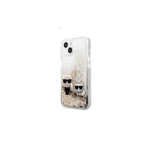 Karl Lagerfeld Liquid Glitter Karl and Choupette hátlap tok Apple iPhone 13 mini, arany