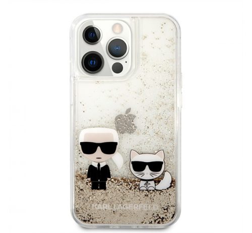 Karl Lagerfeld Liquid Glitter Karl and Choupette hátlap tok Apple iPhone 13 Pro, arany