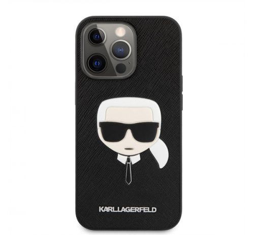 Karl Lagerfeld Head Saffiano bőr hátlap tok Apple iPhone 13 Pro Max, fekete