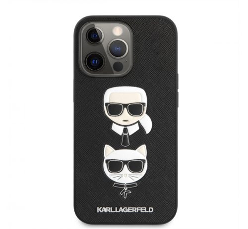 Karl Lagerfeld Karl and Choupette Saffiano bőr hátlap tok Apple iPhone 13 Pro Max, fekete