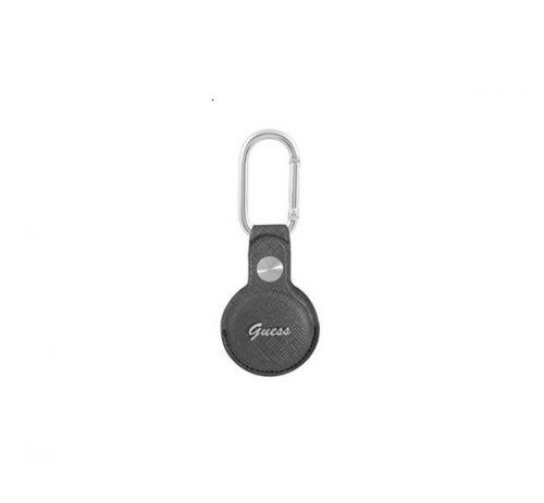 Guess PU Saffiano Script Dog Clip Apple AirTag bőr kulcstartó, szürke