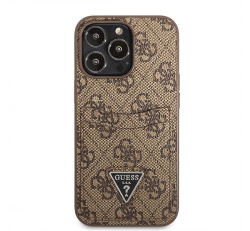 Guess 4G Saffiano Double Card Apple iPhone 13 Pro bőr hátlap tok, barna