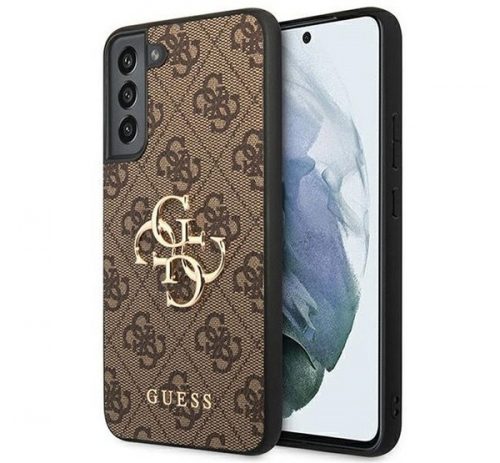 Guess PU 4G Metal Logo Samsung Galaxy S22+ hátlap tok, barna