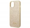 Guess Glitter Flakes Metal Logo Apple iPhone 14 hátlap tok, arany