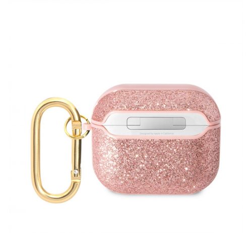 Guess Glitter Flakes Metal Logo Apple AirPods 3 tok, rózsaszín