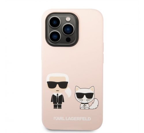 Karl Lagerfeld and Choupette Liquid szilikon hátlap tok Apple iPhone 14 Pro, rózsaszín