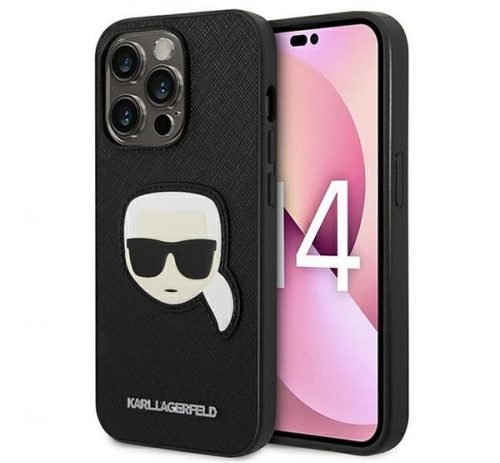 Karl Lagerfeld Head Saffiano bőr hátlap tok Apple iPhone 14 Pro Max, fekete