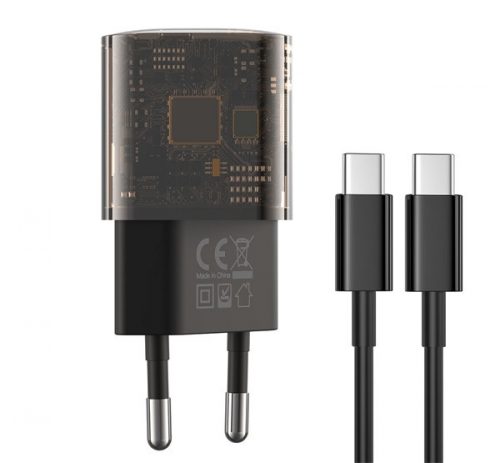 XO CE05 hálózati gyorstöltő adapter USB + Type-C + Type-C / Type-C kábel, barna