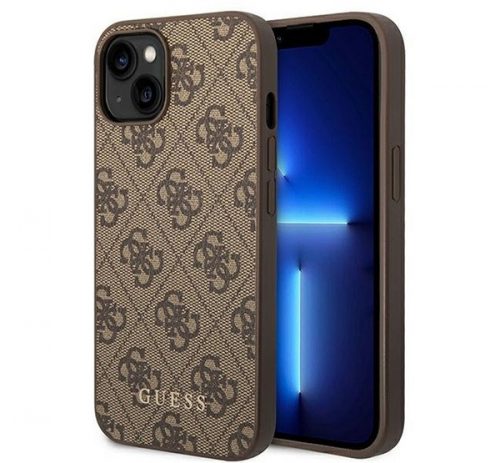 Guess 4G Metal Gold Apple iPhone 14 hátlap tok, barna