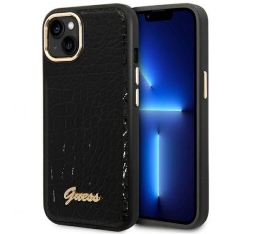 Guess Croco Collection Apple iPhone 14 hátlap tok, fekete