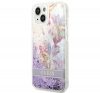 Guess Flower Liquid Glitter Apple iPhone 14 hátlap tok, lila