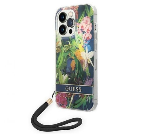 Guess Flower Strap Apple iPhone 14 Pro hátlap tok, kék