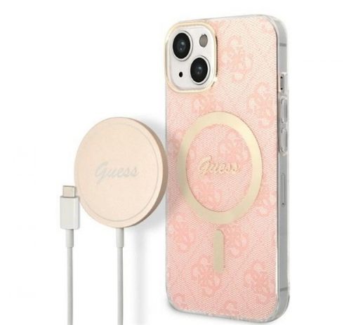 Guess 4G Print MagSafe Apple iPhone 14 hátlap tok, pink+ MagSafe töltő