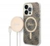 Guess 4G Print MagSafe Apple iPhone 14 Pro Max hátlap tok, barna + MagSafe töltő