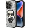 Karl Lagerfeld Glitter Flakes Ikonik Apple iPhone 14 Pro hátlap tok, ezüst