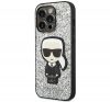 Karl Lagerfeld Glitter Flakes Ikonik Apple iPhone 14 Pro hátlap tok, ezüst