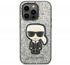 Karl Lagerfeld Glitter Flakes Ikonik Apple iPhone 14 Pro hátlap tok, ezüst