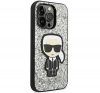 Karl Lagerfeld Glitter Flakes Ikonik Apple iPhone 14 Pro hátlap tok, ezüst