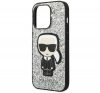 Karl Lagerfeld Glitter Flakes Ikonik Apple iPhone 14 Pro hátlap tok, ezüst