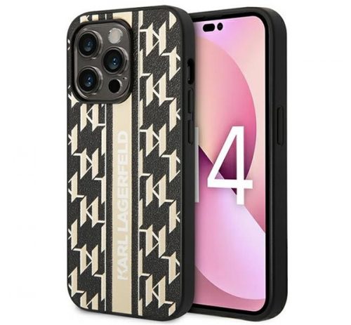 Karl Lagerfeld Monogram Stripe Apple iPhone 14 Pro hátlap tok, barna