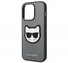 Karl Lagerfeld Saffiano Choupette Head Patch Apple iPhone 14 Pro hátlap tok, ezüst