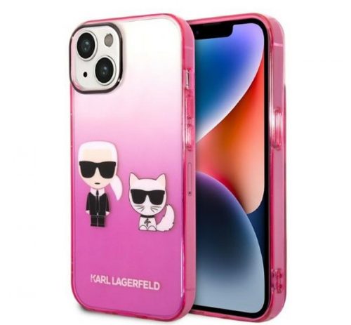 Karl Lagerfeld Gradient Ikonik Karl & Choupette Apple iPhone 14 Plus hátlap tok, rózsaszín