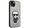 Karl Lagerfeld Glitter Flakes Ikonik Apple iPhone 14 hátlap tok, ezüst