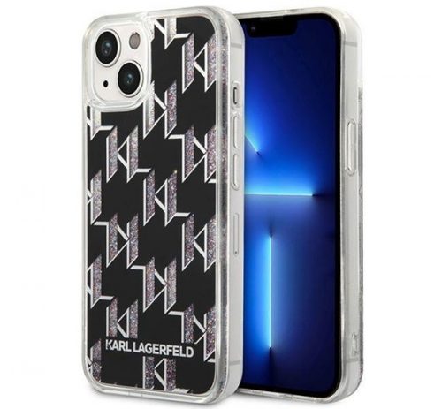 Karl Lagerfeld Liquid Glitter Monogram Apple iPhone 14 hátlap tok, fekete