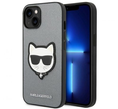 Karl Lagerfeld Choupette Head Patch Apple iPhone 14 hátlap tok, ezüst