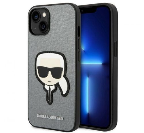 Karl Lagerfeld Saffiano Karl's Head Patch Apple iPhone 14 hátlap tok, ezüst