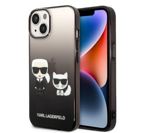 Karl Lagerfeld Gradient Ikonik Karl & Choupette Apple iPhone 14 hátlap tok, fekete