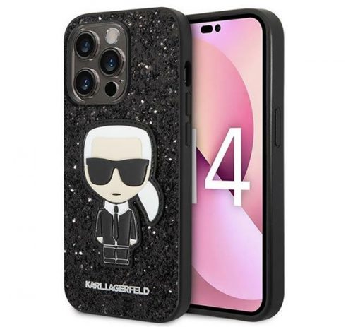 Karl Lagerfeld Glitter Flakes Ikonik Apple iPhone 14 Pro Max hátlap tok, fekete