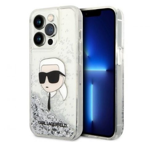 Karl Lagerfeld Glitter Karl Head Apple iPhone 14 Pro Max hátlap tok, ezüst