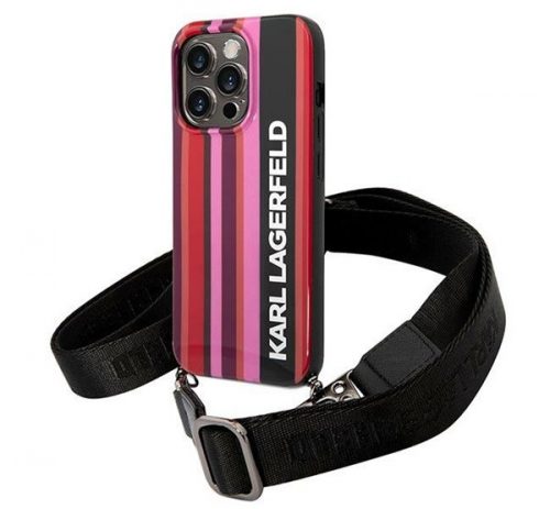 Karl Lagerfeld Color Stripes Strap Apple iPhone 14 Pro Max hátlap tok, rózsaszín