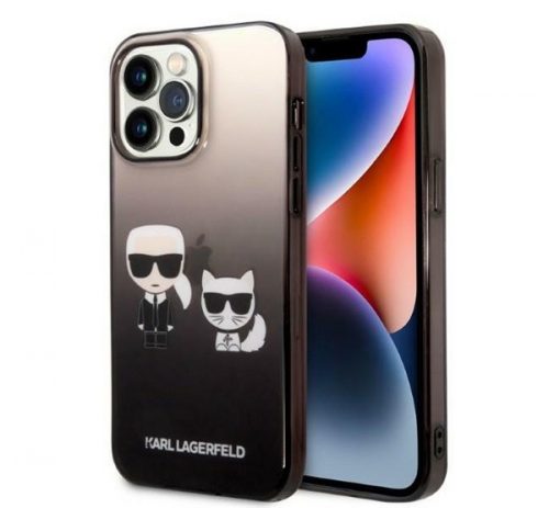 Karl Lagerfeld Gradient Ikonik Karl & Choupette Apple iPhone 14 Pro Max hátlap tok, fekete