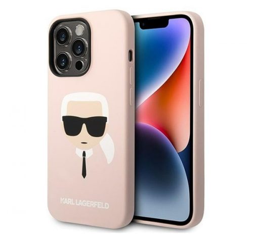 Karl Lagerfeld Silicone Karl's Head Apple iPhone 14 Pro Magsafe hátlap tok, halvány rózsaszín