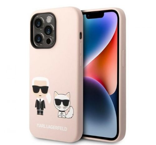 Karl Lagerfeld Silicone Karl & Choupette Apple iPhone 14 Pro Magsafe hátlap tok, halvány rózsaszín