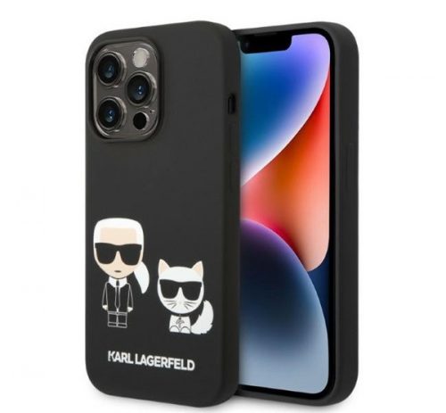 Karl Lagerfeld Liquid Silicone Karl & Choupette Apple iPhone 14 Pro Magsafe hátlap tok, fekete